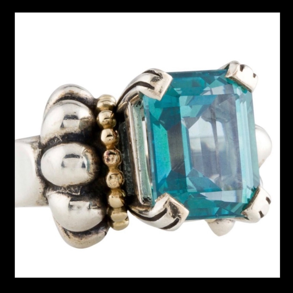 Wow! Sz 6.5 *Lagos* 7.23 CTW Blue Topaz Glacier SS 18k Ring